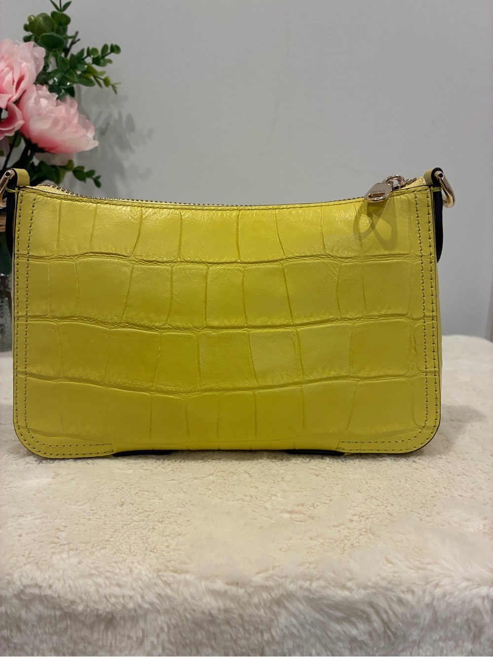 Furla Atena S Crossbody Yellow Croc Embossed Leather WB00397K0000 Made Italy - Picture 4 of 11